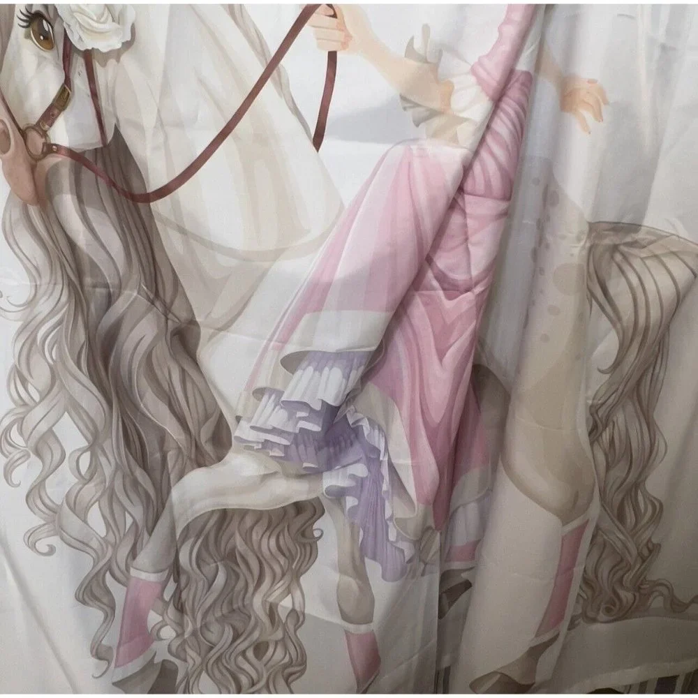 Princess On a Horse 3D Fabric Shower Waterproof Curtain Bathroom Girls Decor‎